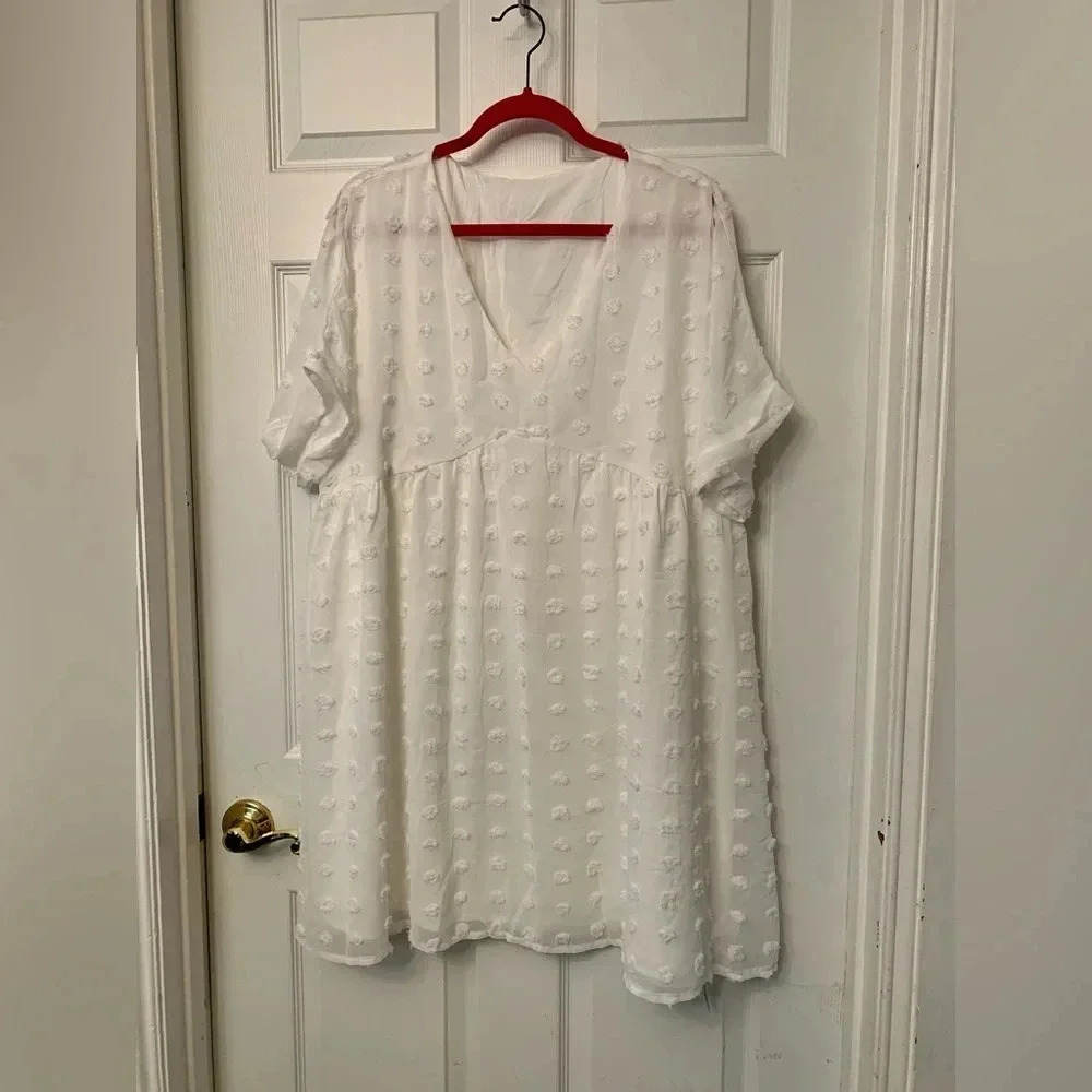 Honey Pot Clip Dot V- Neck Baby Doll Dress